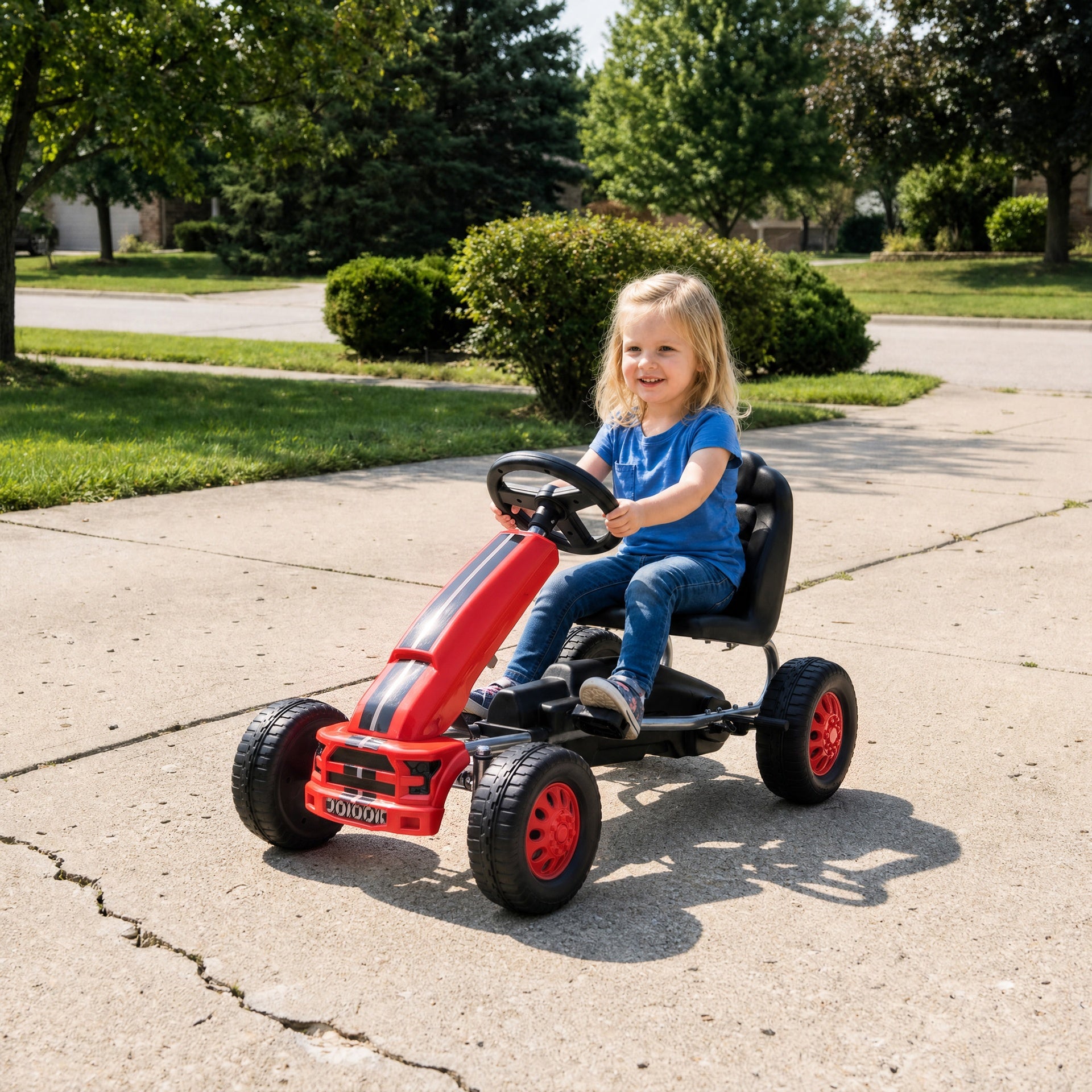 Qaba Lightweight Pedal Go Kart with Steering Wheel, Go Cart Ride on Toy with Adjustable Seat for 3+ Years, Red