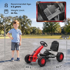 Qaba Lightweight Pedal Go Kart with Steering Wheel, Go Cart Ride on Toy with Adjustable Seat for 3+ Years, Red