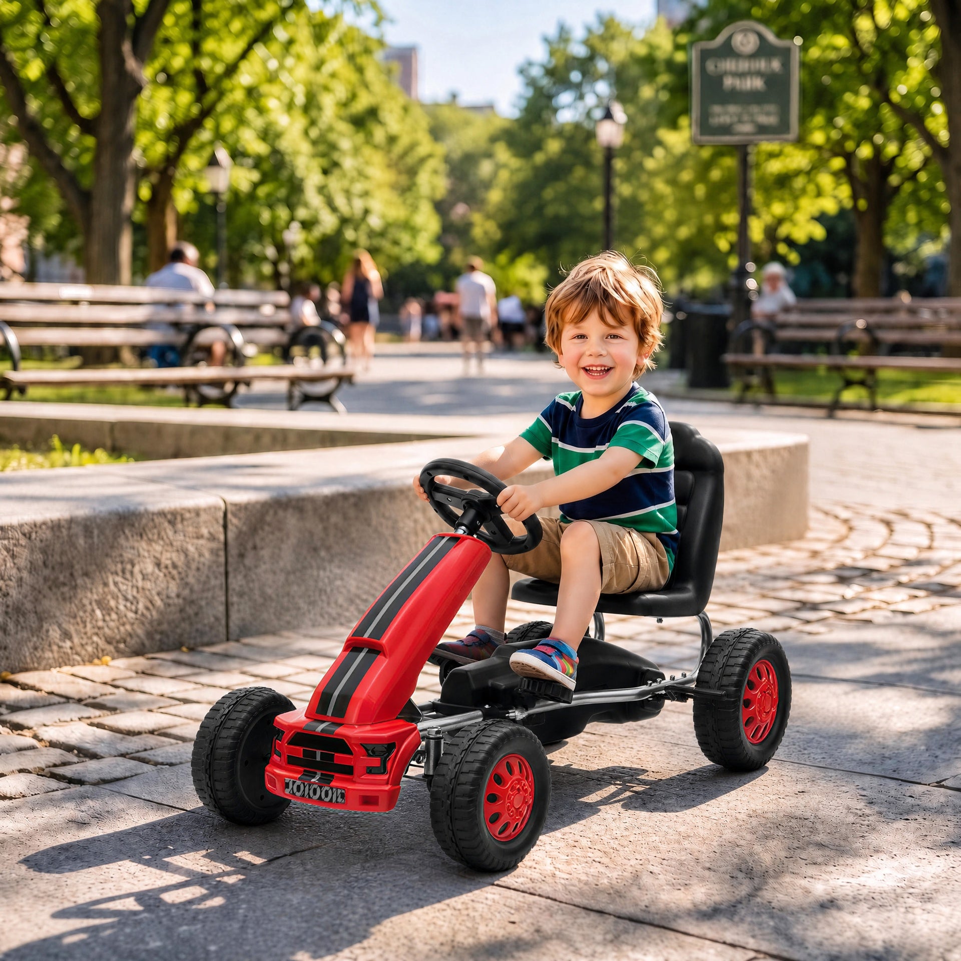 Qaba Lightweight Pedal Go Kart with Steering Wheel, Go Cart Ride on Toy with Adjustable Seat for 3+ Years, Red