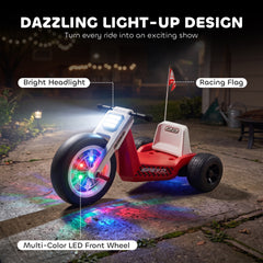 Qaba 12V Electric Car for Kids, Electric Ride On Tricycle with Soft Start, Light-Up Wheel, Adjustable Seat for 3-6, Red