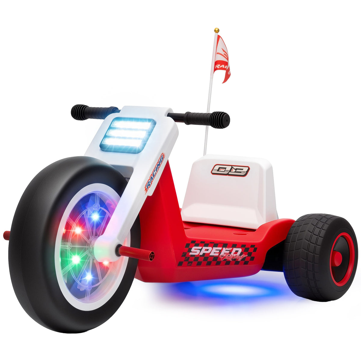 Qaba 12V Electric Car for Kids, Electric Ride On Tricycle with Soft Start, Light-Up Wheel, Adjustable Seat for 3-6, Red