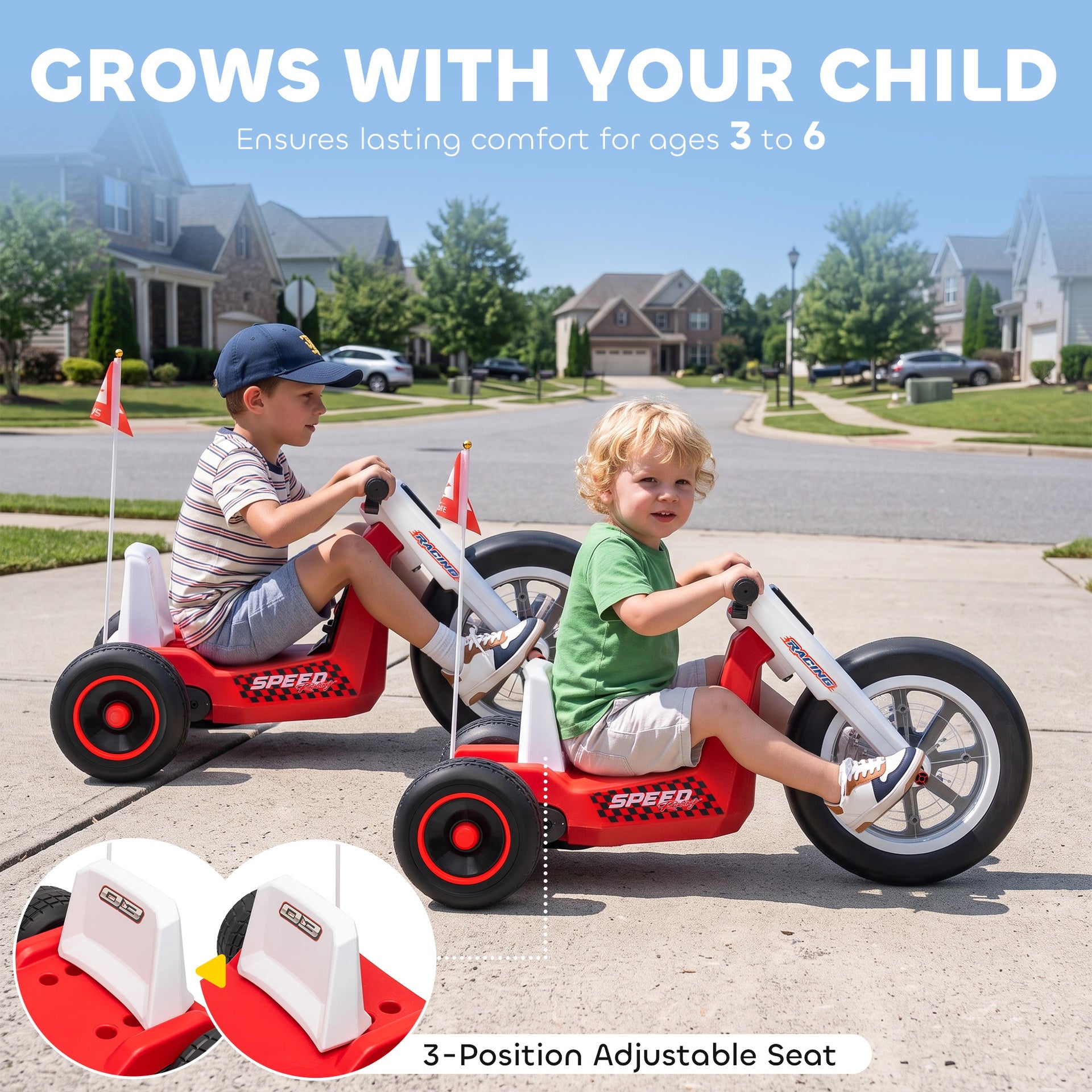 Qaba 12V Electric Car for Kids, Electric Ride On Tricycle with Soft Start, Light-Up Wheel, Adjustable Seat for 3-6, Red