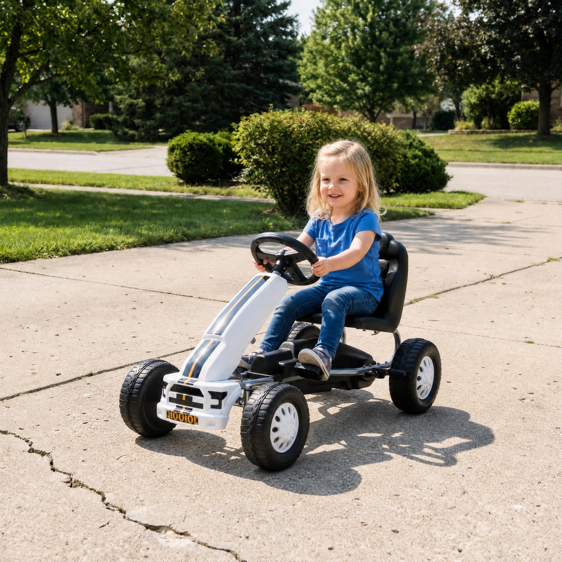Qaba Lightweight Pedal Go Kart with Steering Wheel, Go Cart Ride on Toy with Adjustable Seat for 3+ Years, White