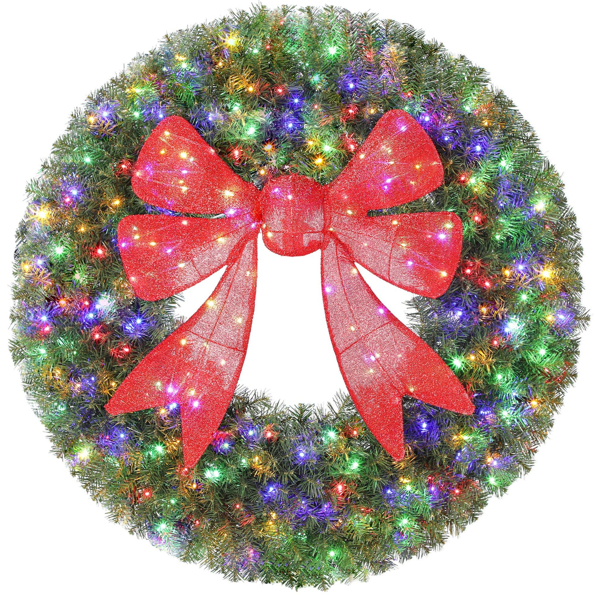 HOMCOM 60in Pre-Lit Christmas Wreath with 3D Red Bow, 11 Lighting Modes, Front Door Christmas Wreath with Remote