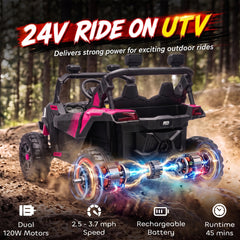 Qaba 24V 2 Seater Ride On Truck Car for Big Kids with Remote Control, Dual Motors, 4-Wheel Suspension for Ages 3-8, Pink