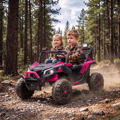 Qaba 24V 2 Seater Ride On Truck Car for Big Kids with Remote Control, Dual Motors, 4-Wheel Suspension for Ages 3-8, Pink