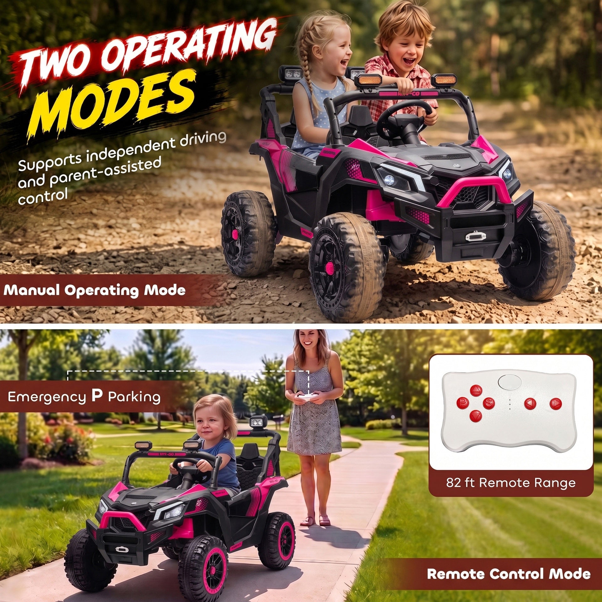 Qaba 24V 2 Seater Ride On Truck Car for Big Kids with Remote Control, Dual Motors, 4-Wheel Suspension for Ages 3-8, Pink
