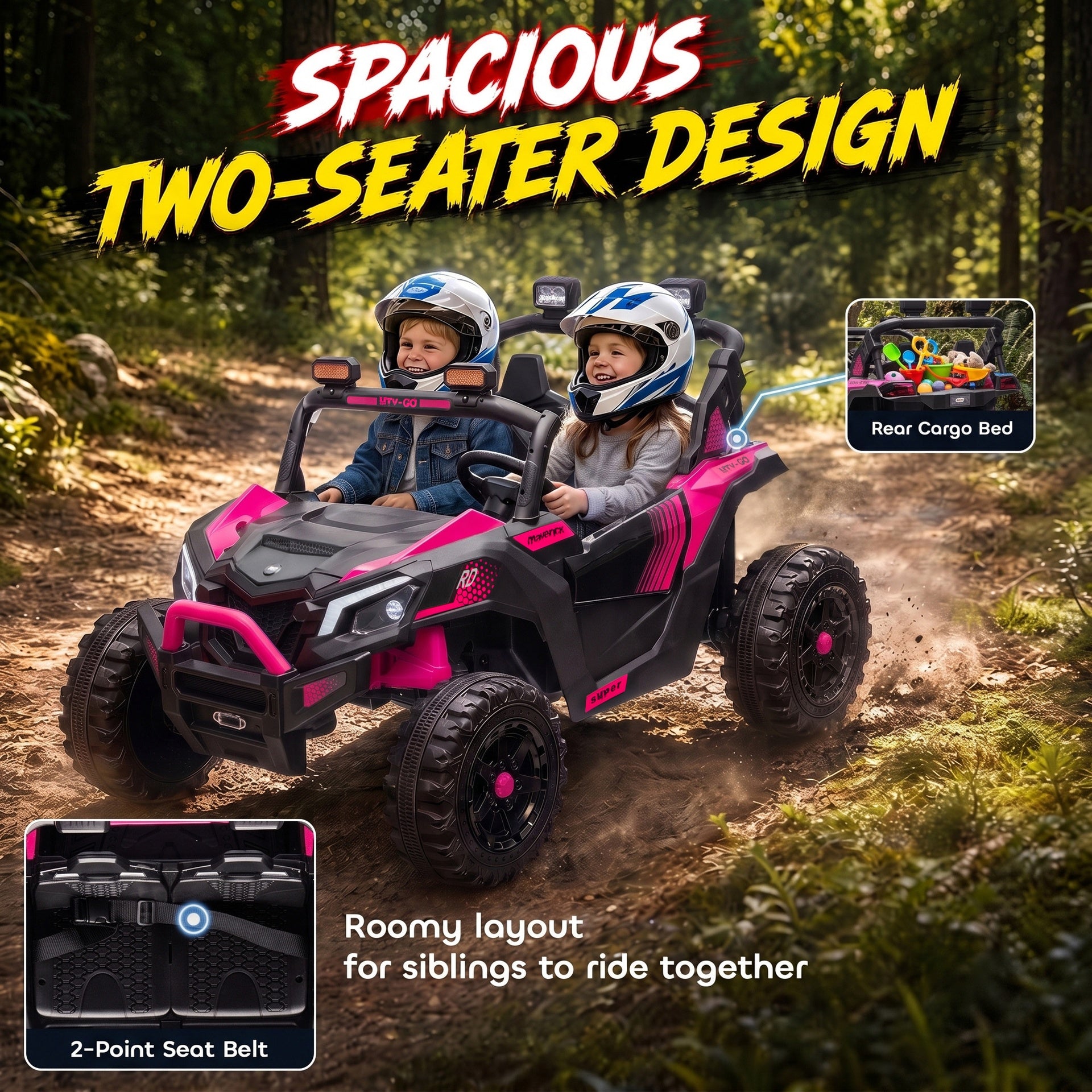 Qaba 24V 2 Seater Ride On Truck Car for Big Kids with Remote Control, Dual Motors, 4-Wheel Suspension for Ages 3-8, Pink