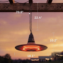 Outsunny 1500W Electric Patio Heater, IP65 Hanging Infrared Carbon Fiber Tube Outdoor Heater with Remote Control, Brown
