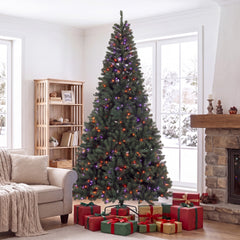 HOMCOM 9ft Prelit Christmas Tree with RGB Dynamic LEDs, Remote Control, Daily Timer, Hinged Xmas Tree, Easy Assembly