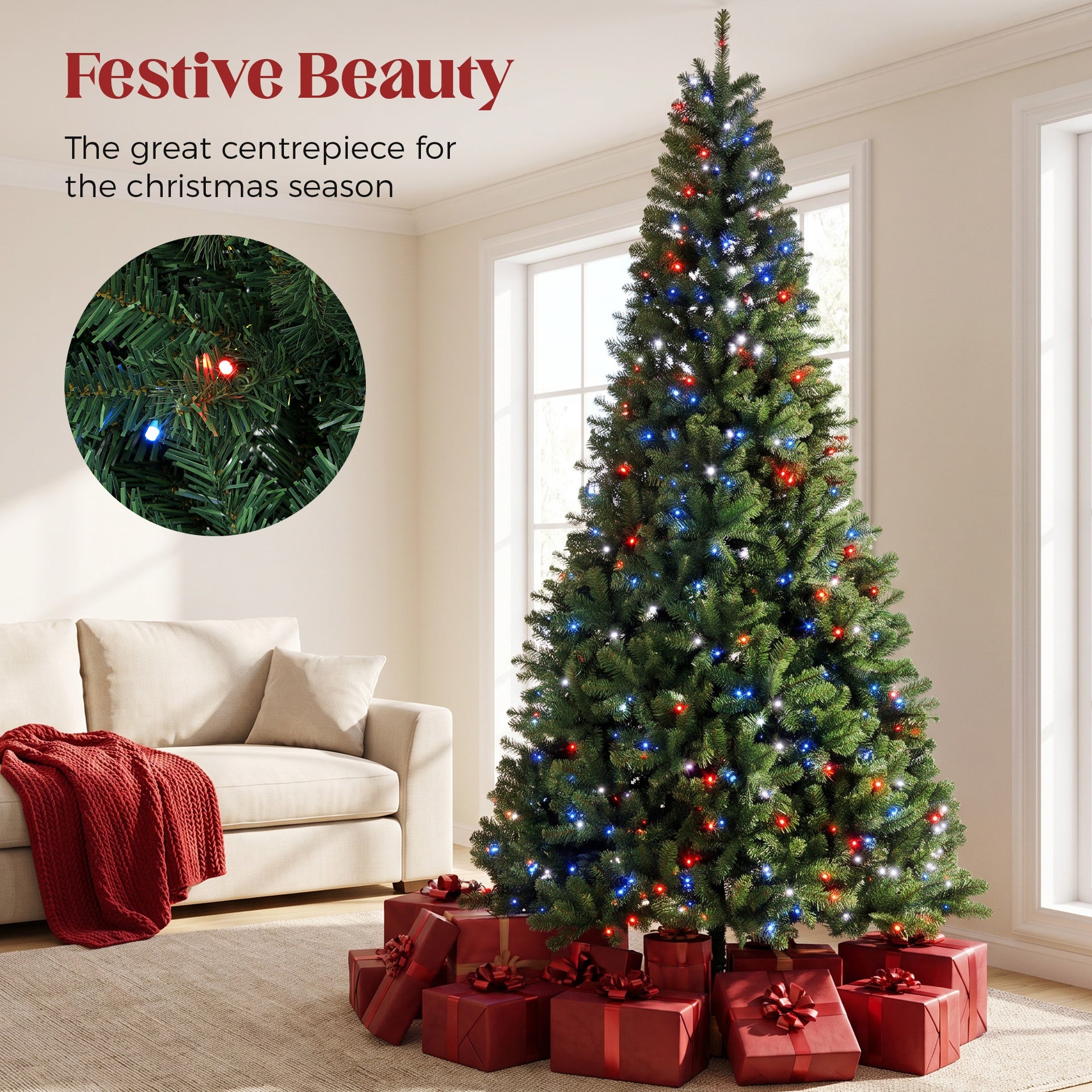 HOMCOM 9ft Prelit Christmas Tree with RGB Dynamic LEDs, Remote Control, Daily Timer, Hinged Xmas Tree, Easy Assembly
