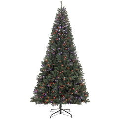 HOMCOM 9ft Prelit Christmas Tree with RGB Dynamic LEDs, Remote Control, Daily Timer, Hinged Xmas Tree, Easy Assembly