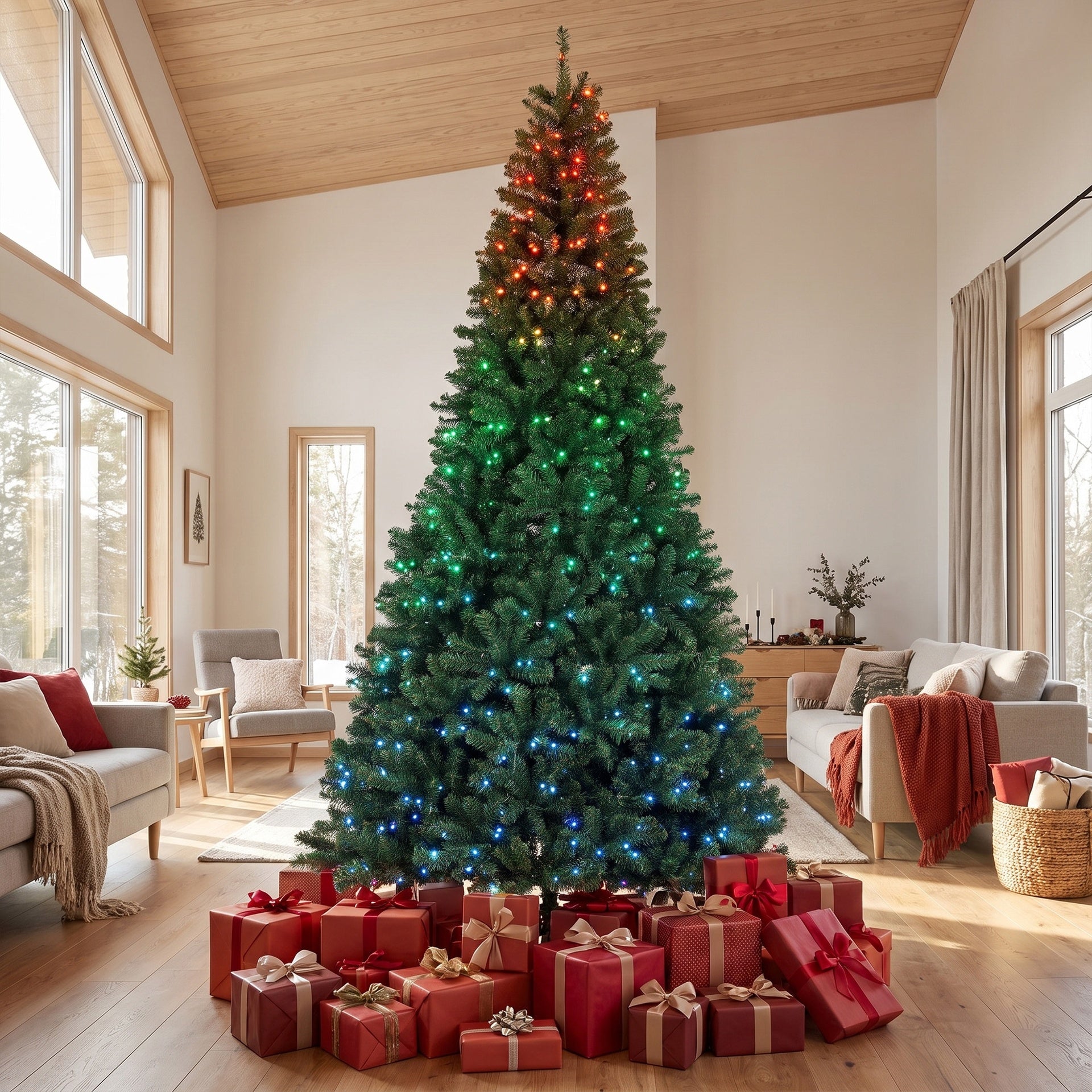 HOMCOM 9ft Prelit Christmas Tree with RGB Dynamic LEDs, Remote Control, Daily Timer, Hinged Xmas Tree, Easy Assembly