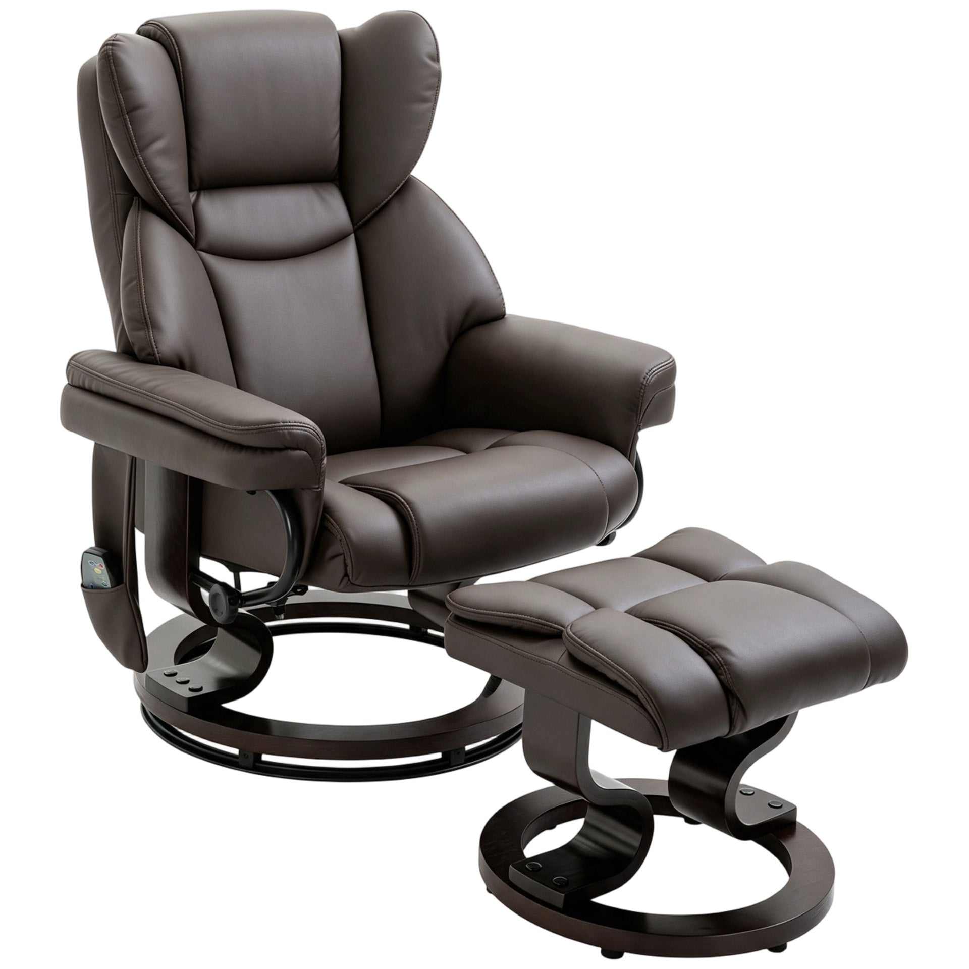 HOMCOM Massage Recliner Chair with Footrest, Swivel Armchair, Wrapped Wood Base, 10 Massage Points, Faux Leather, Brown
