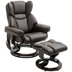 HOMCOM Massage Recliner Chair with Footrest, Swivel Armchair, Wrapped Wood Base, 10 Massage Points, Faux Leather, Brown