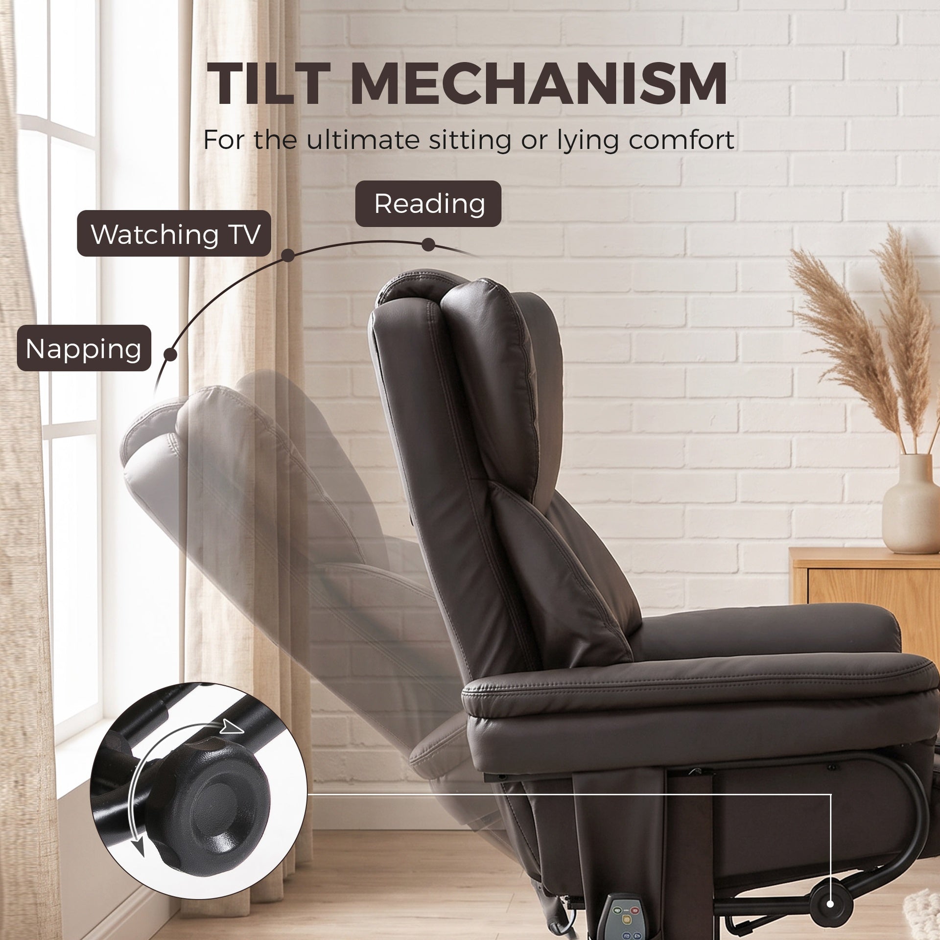 HOMCOM Massage Recliner Chair with Footrest, Swivel Armchair, Wrapped Wood Base, 10 Massage Points, Faux Leather, Brown