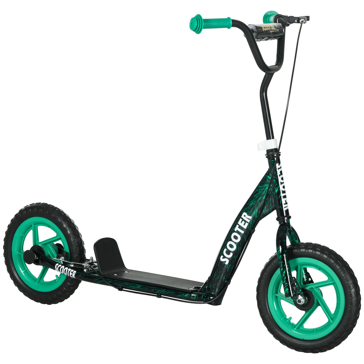 Qaba Kids Scooter with Adjustable Handlebar, Kids Kick Scooter with Non-slip Footplate, Rear Brake, 12" EVA Wheels, Green
