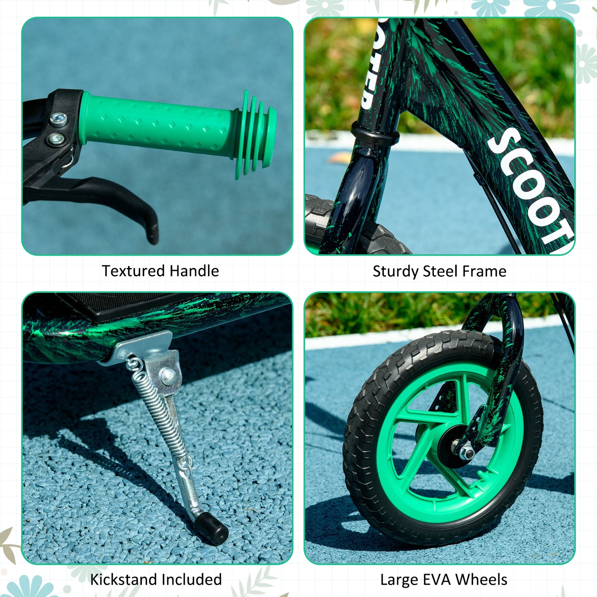 Qaba Kids Scooter with Adjustable Handlebar, Kids Kick Scooter with Non-slip Footplate, Rear Brake, 12" EVA Wheels, Green