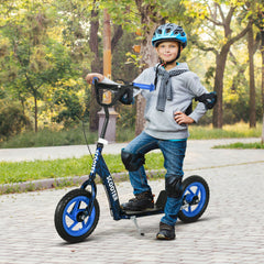 Qaba Kids Scooter with Adjustable Handlebar, Kids Kick Scooter with Non-slip Footplate, Rear Brake, 12" EVA Wheels, Blue