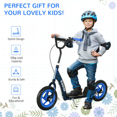 Qaba Kids Scooter with Adjustable Handlebar, Kids Kick Scooter with Non-slip Footplate, Rear Brake, 12" EVA Wheels, Blue