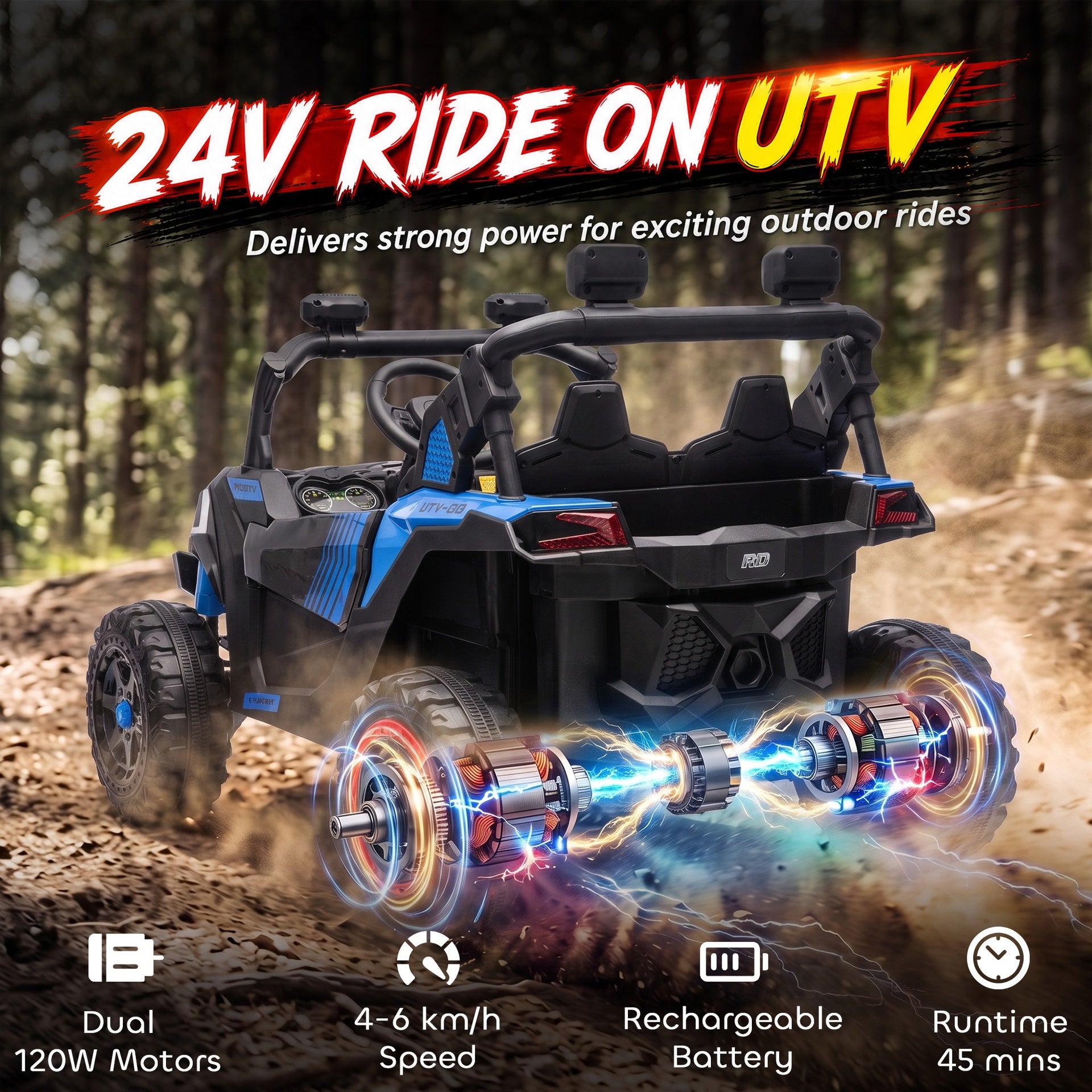Qaba 24V 2 Seater Ride On Truck Car for Big Kids with Remote Control, Dual Motors, 4-Wheel Suspension for Ages 3-8, Blue