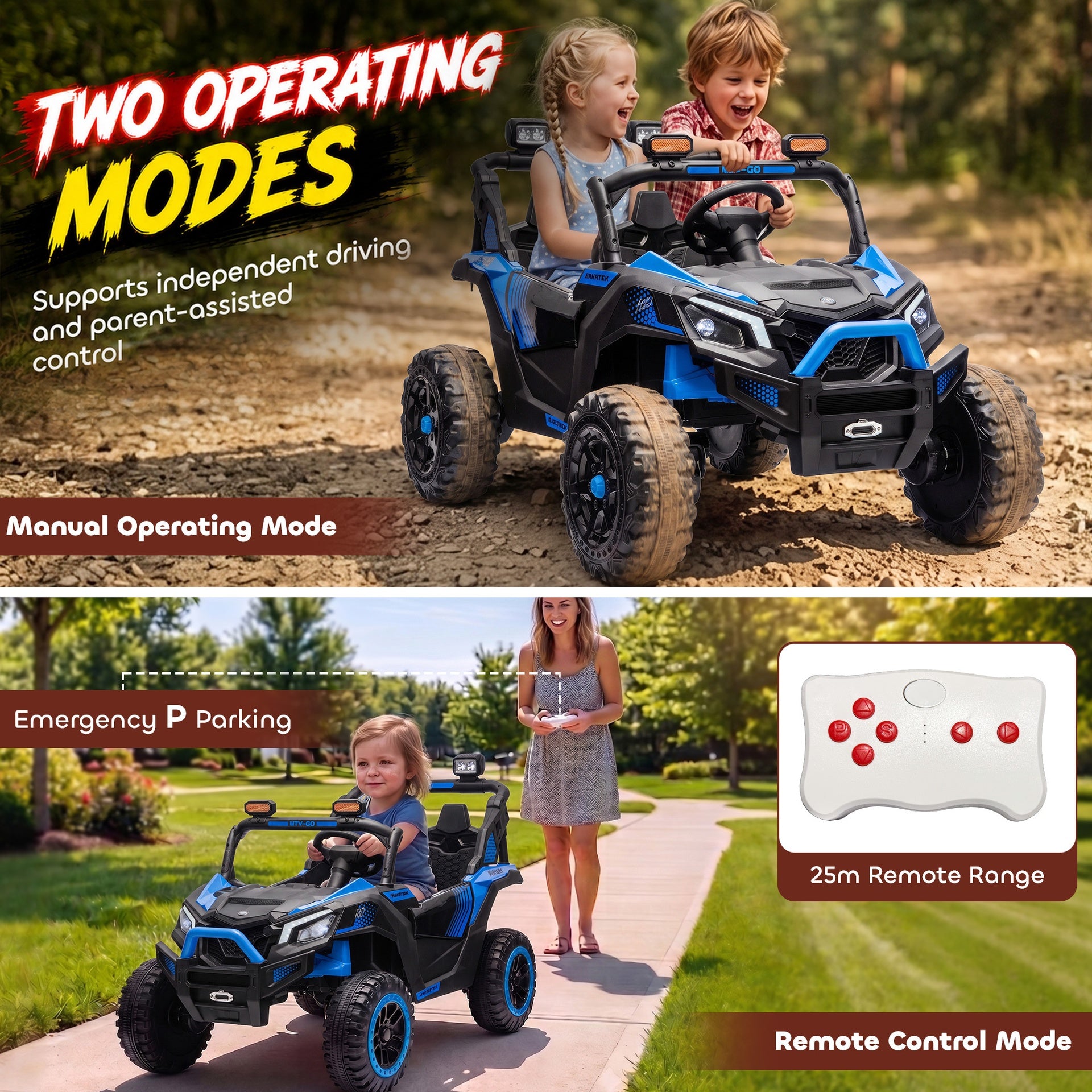Qaba 24V 2 Seater Ride On Truck Car for Big Kids with Remote Control, Dual Motors, 4-Wheel Suspension for Ages 3-8, Blue