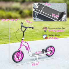 Qaba Kids Scooter, Lightweight Scooter with Adjustable Handlebar, Rear Brake, Kickstand, 12" EVA Wheels, for 5-12 Y, Pink