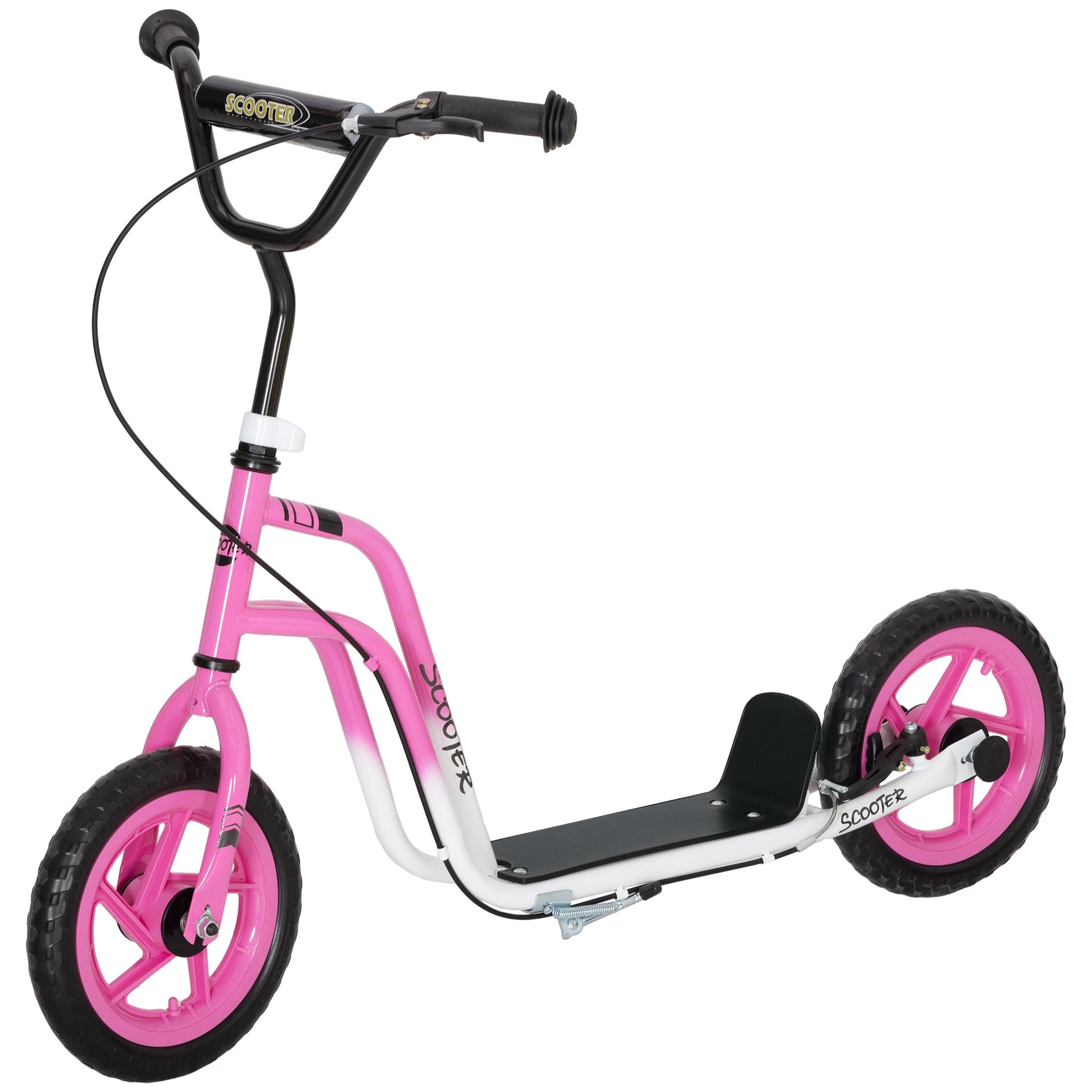 Qaba Kids Scooter, Lightweight Scooter with Adjustable Handlebar, Rear Brake, Kickstand, 12" EVA Wheels, for 5-12 Y, Pink