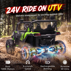 Qaba 24V 2 Seater Ride On Truck Car for Big Kids with Remote Control, Dual Motors, 4-Wheel Suspension for Ages 3-8, Green