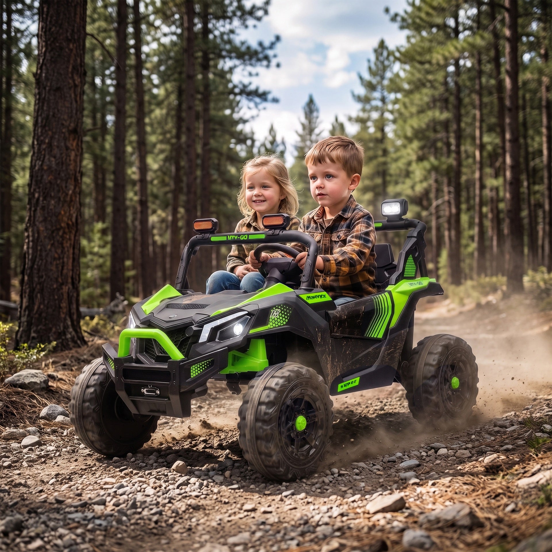 Qaba 24V 2 Seater Ride On Truck Car for Big Kids with Remote Control, Dual Motors, 4-Wheel Suspension for Ages 3-8, Green