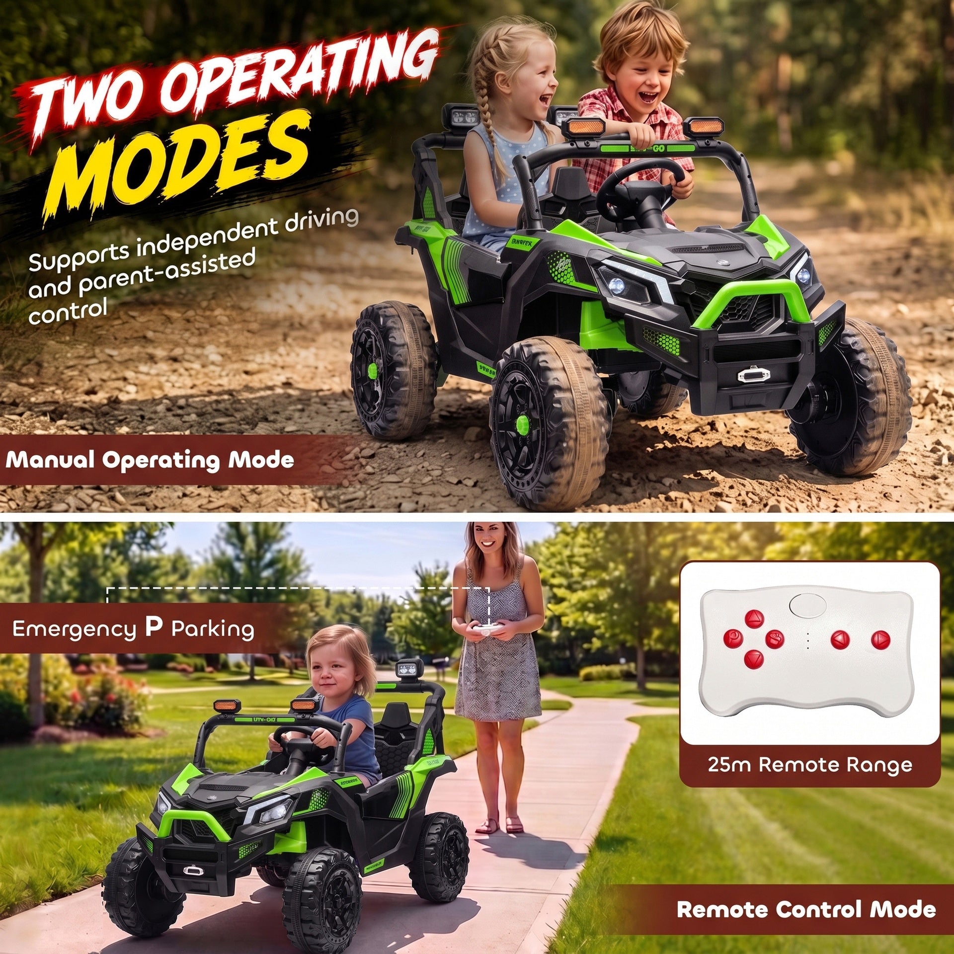 Qaba 24V 2 Seater Ride On Truck Car for Big Kids with Remote Control, Dual Motors, 4-Wheel Suspension for Ages 3-8, Green