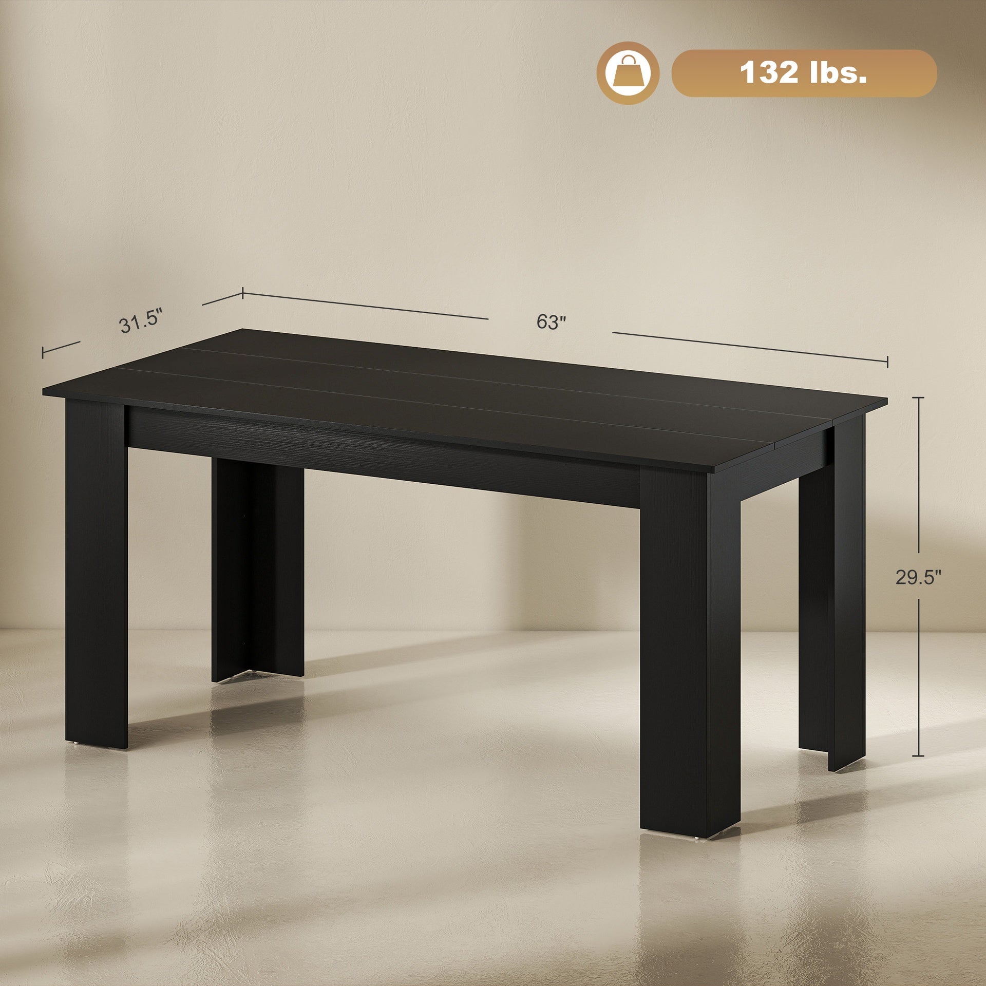 HOMCOM 63" Dining Table for 4-6 People, Modern Rectangular Kitchen Table for Dining Room, Living Room, Black Wood Effect