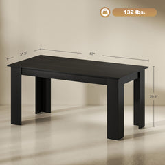 HOMCOM 63" Dining Table for 4-6 People, Modern Rectangular Kitchen Table for Dining Room, Living Room, Black Wood Effect