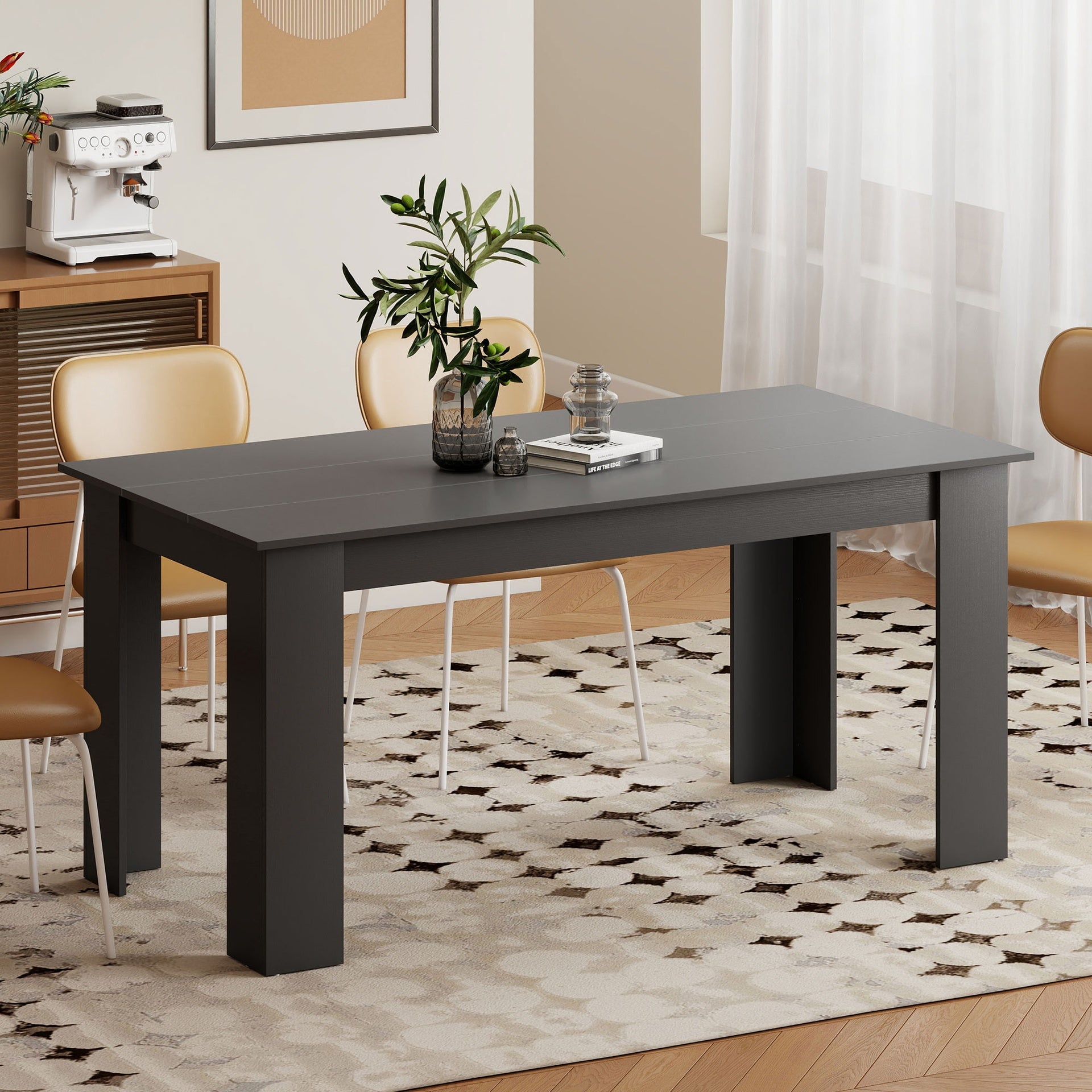 HOMCOM 63" Dining Table for 4-6 People, Modern Rectangular Kitchen Table for Dining Room, Living Room, Black Wood Effect