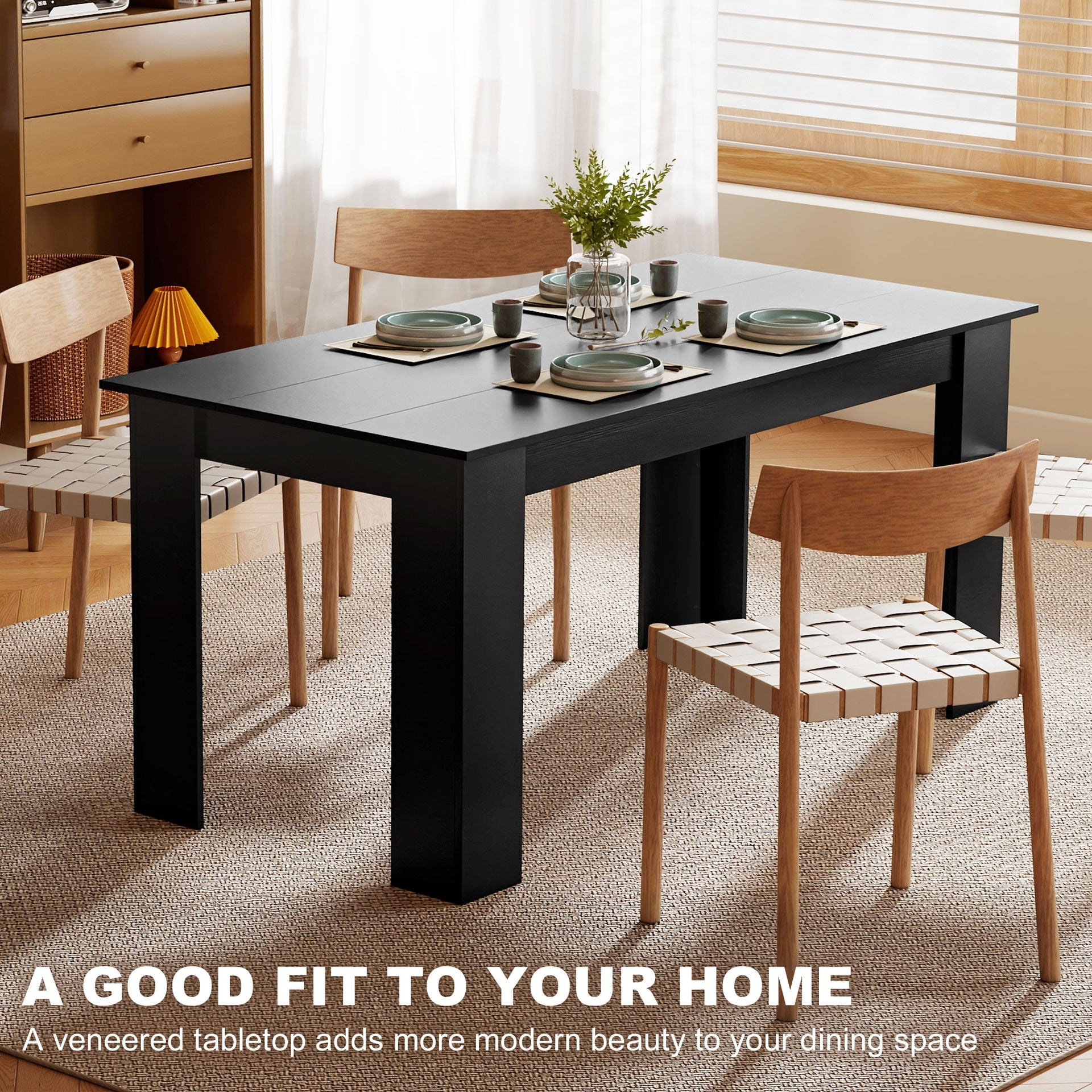 HOMCOM 63" Dining Table for 4-6 People, Modern Rectangular Kitchen Table for Dining Room, Living Room, Black Wood Effect