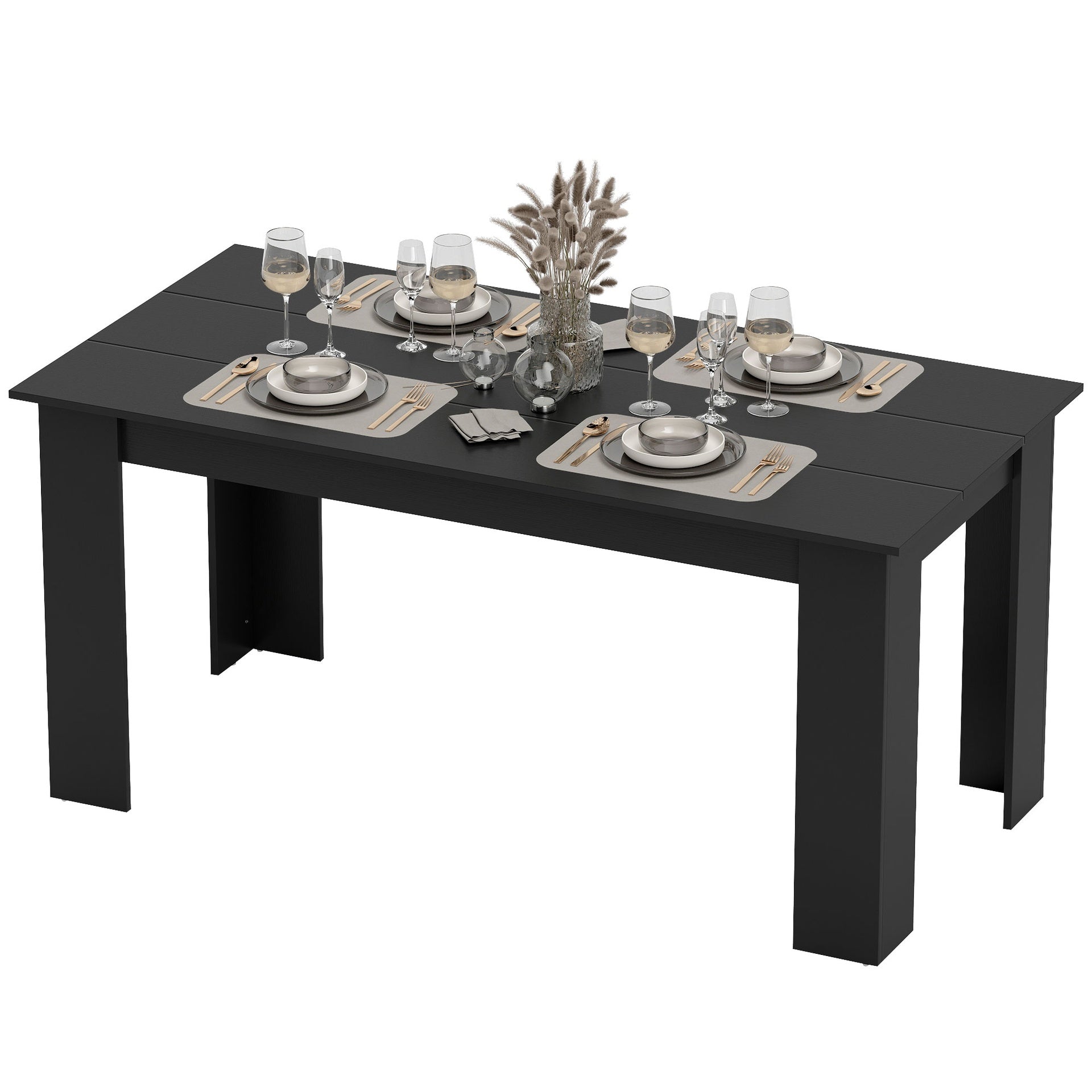 HOMCOM 63" Dining Table for 4-6 People, Modern Rectangular Kitchen Table for Dining Room, Living Room, Black Wood Effect