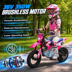 Qaba 36V Electric Dirt Bike for Kids with Brushless Motor, Up to 9.9 MPH, Inflatable Tires and Rear Suspension, Pink