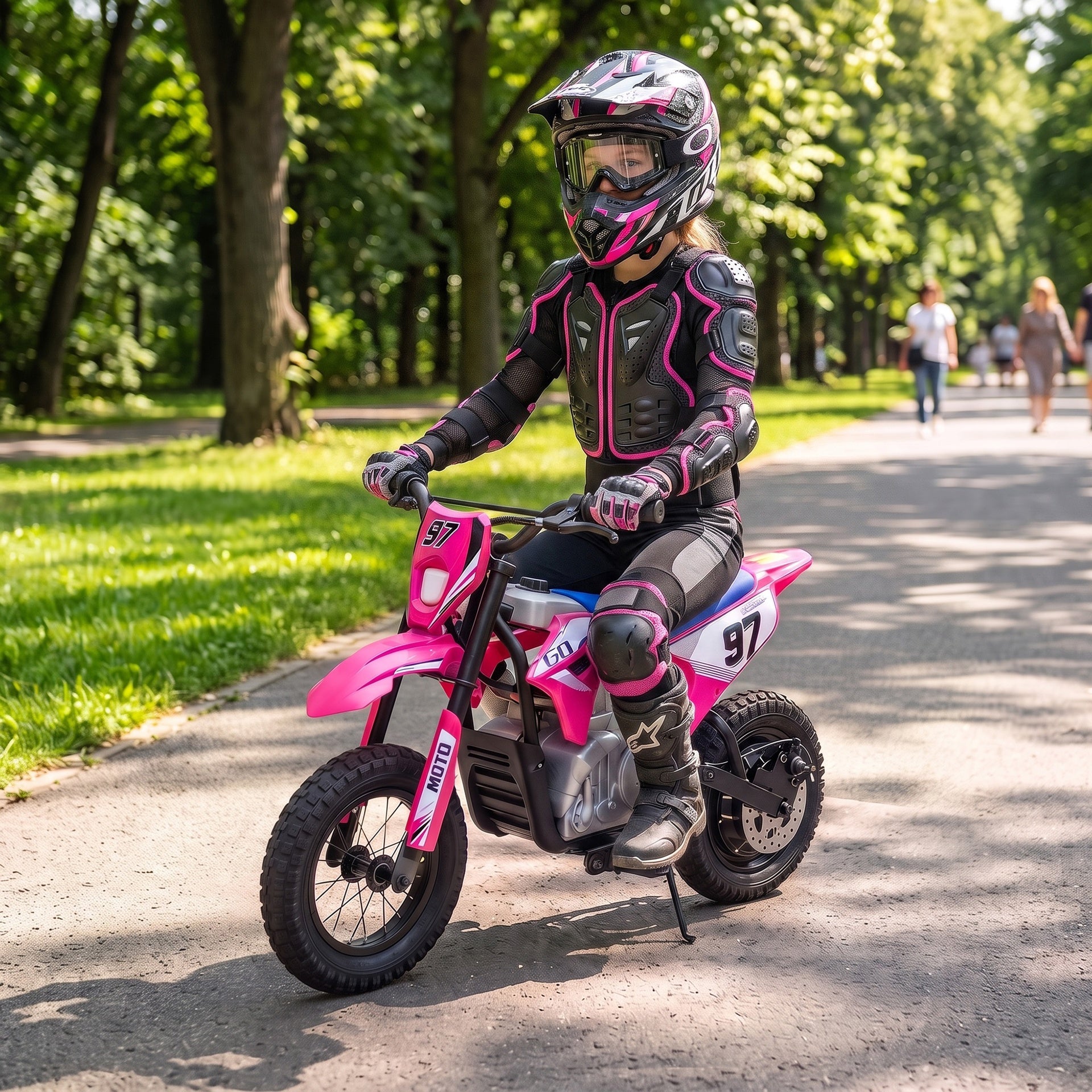 Qaba 36V Electric Dirt Bike for Kids with Brushless Motor, Up to 9.9 MPH, Inflatable Tires and Rear Suspension, Pink