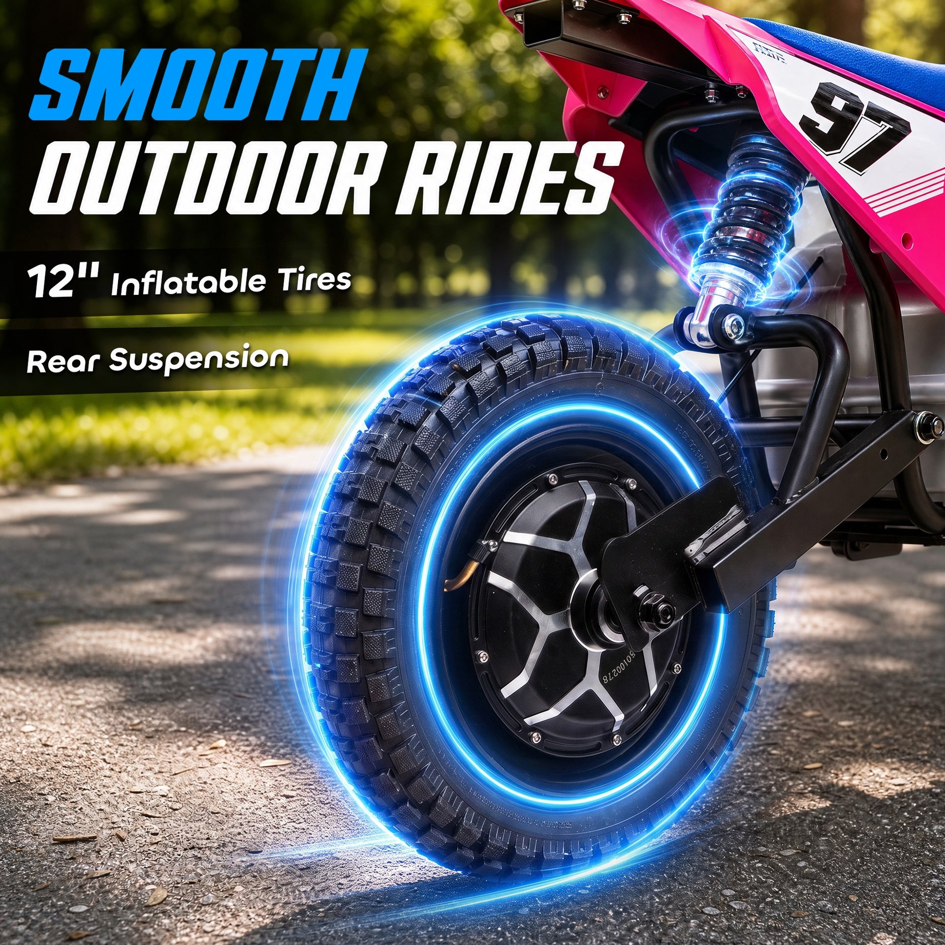 Qaba 36V Electric Dirt Bike for Kids with Brushless Motor, Up to 9.9 MPH, Inflatable Tires and Rear Suspension, Pink