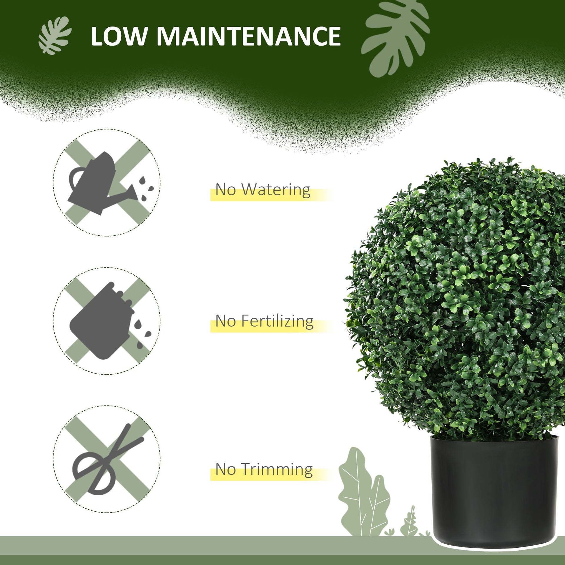 HOMCOM 2 Pack 20.5" Artificial Tree, Ball Boxwood Topiary with Pot for Indoor Home Decoration