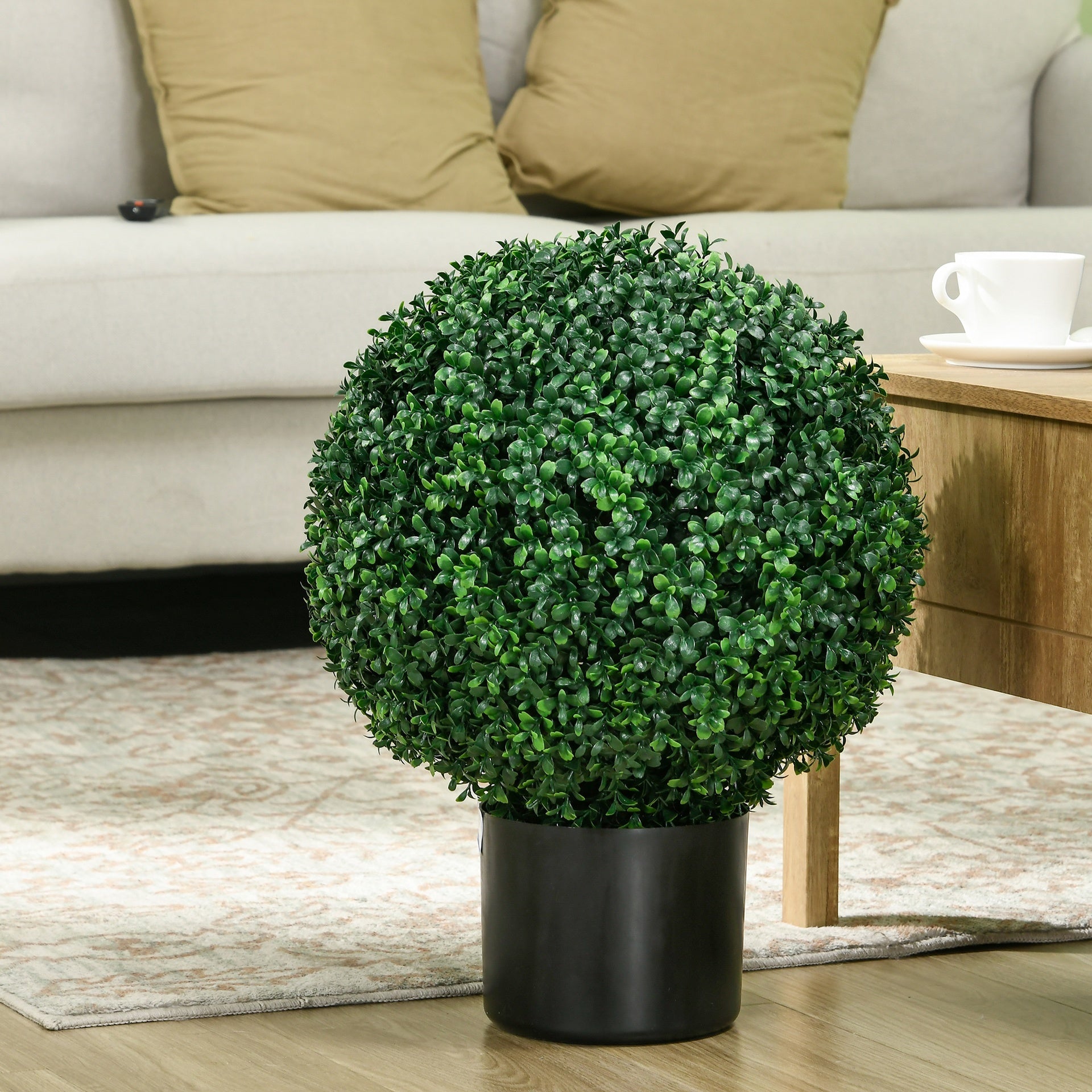 HOMCOM 2 Pack 20.5" Artificial Tree, Ball Boxwood Topiary with Pot for Indoor Home Decoration