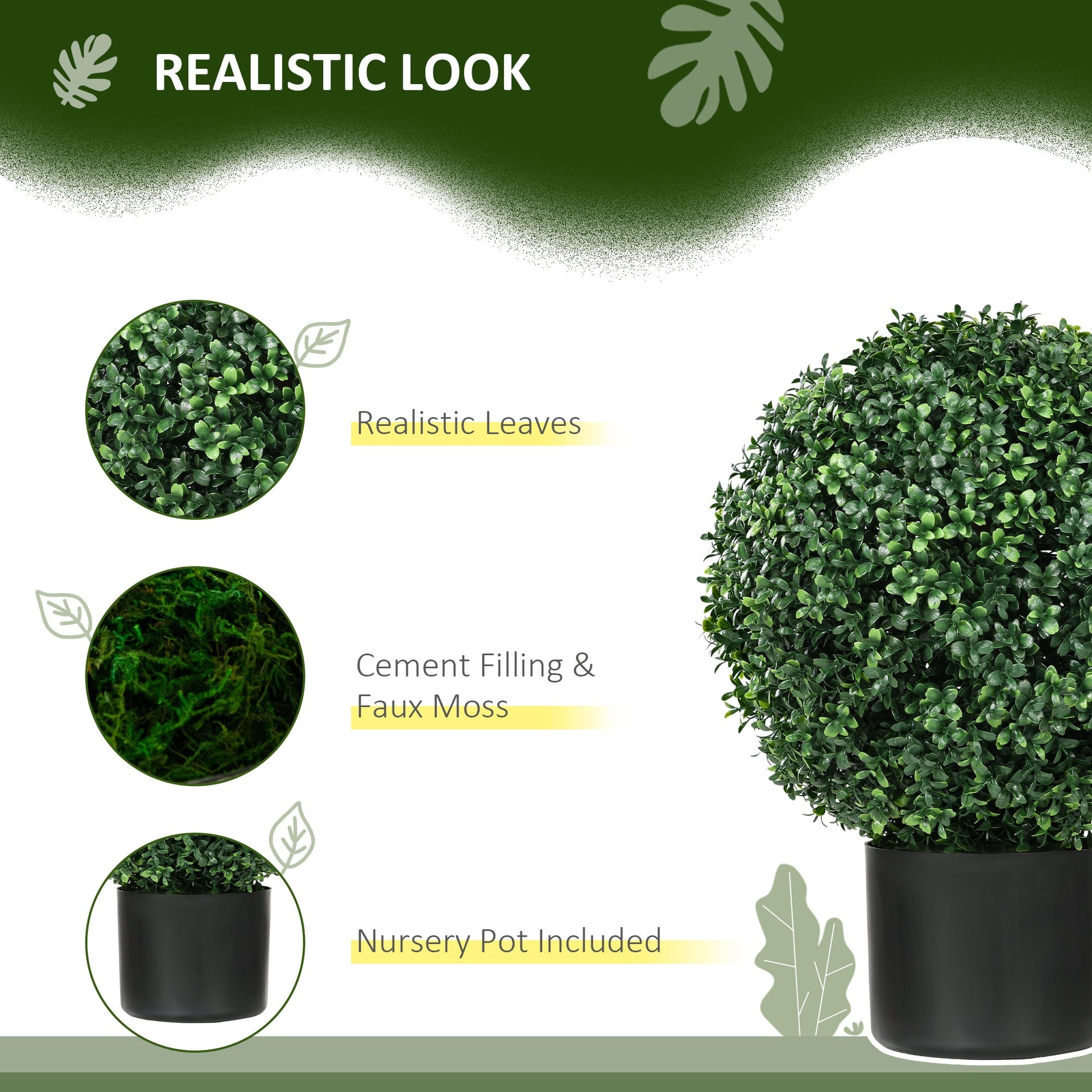 HOMCOM 2 Pack 20.5" Artificial Tree, Ball Boxwood Topiary with Pot for Indoor Home Decoration