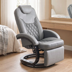 HOMCOM Faux Leather Manual Recliner, Swivel Lounge Chair with Adjustable Backrest, Footrest and Round Base, Gray