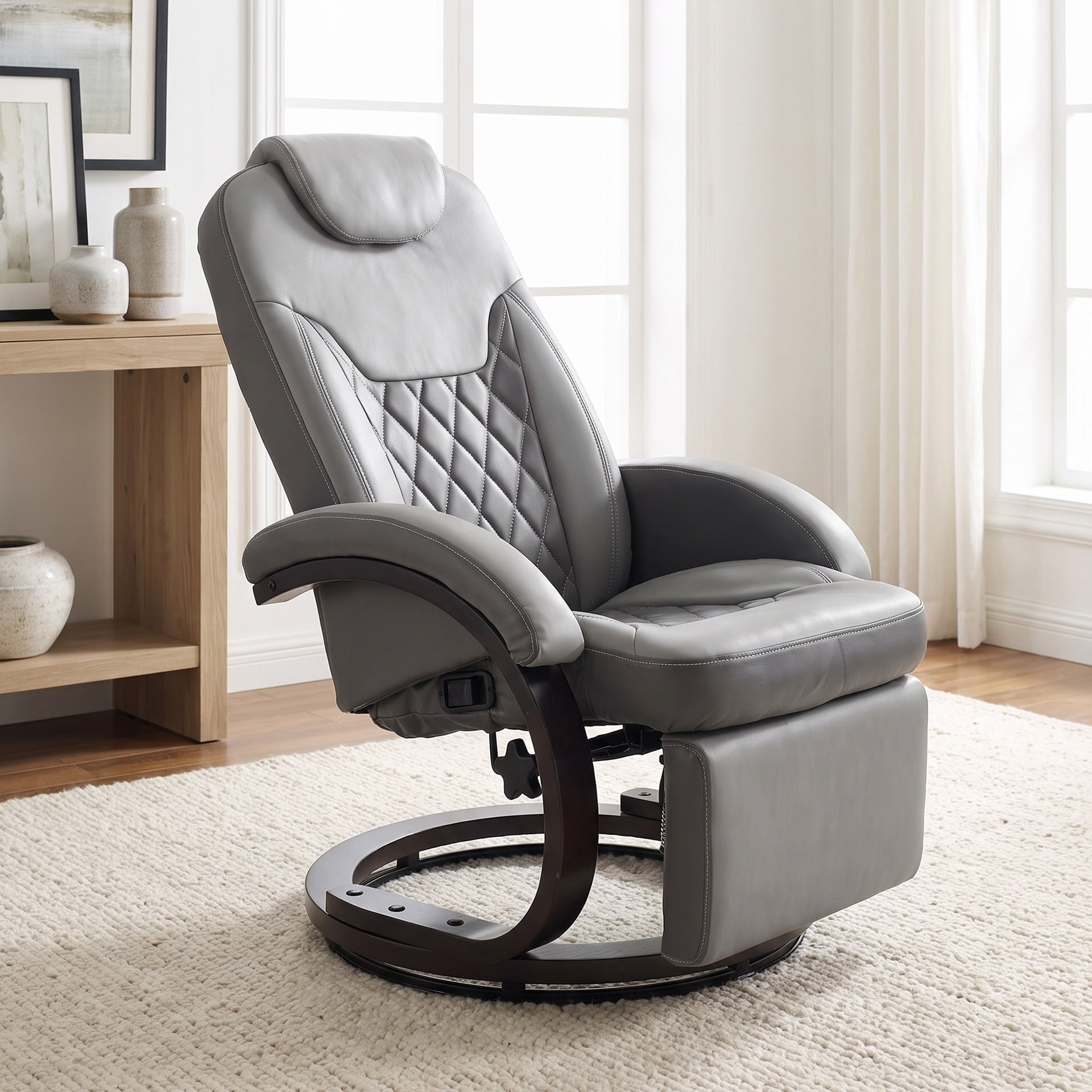 HOMCOM Faux Leather Manual Recliner, Swivel Lounge Chair with Adjustable Backrest, Footrest and Round Base, Gray