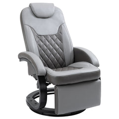 HOMCOM Faux Leather Manual Recliner, Swivel Lounge Chair with Adjustable Backrest, Footrest and Round Base, Gray