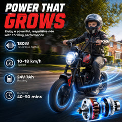 Qaba 24V Kids Electric Motorcycle with 180W Motor, 12" Rubber Tires, Up to 11MPH, Twist Throttle for Ages 6-12, Black
