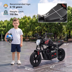 Qaba 24V Kids Electric Motorcycle with 180W Motor, 12" Rubber Tires, Up to 11MPH, Twist Throttle for Ages 6-12, Black