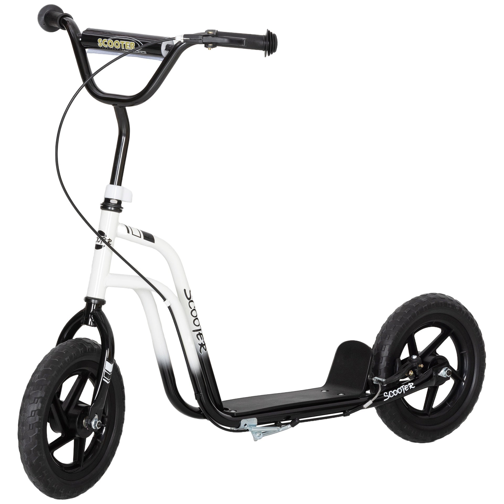 Qaba Kids Scooter, Lightweight Scooter with Adjustable Handlebar, Rear Brake, Kickstand, 12" EVA Wheels, for 5-12 Y, White