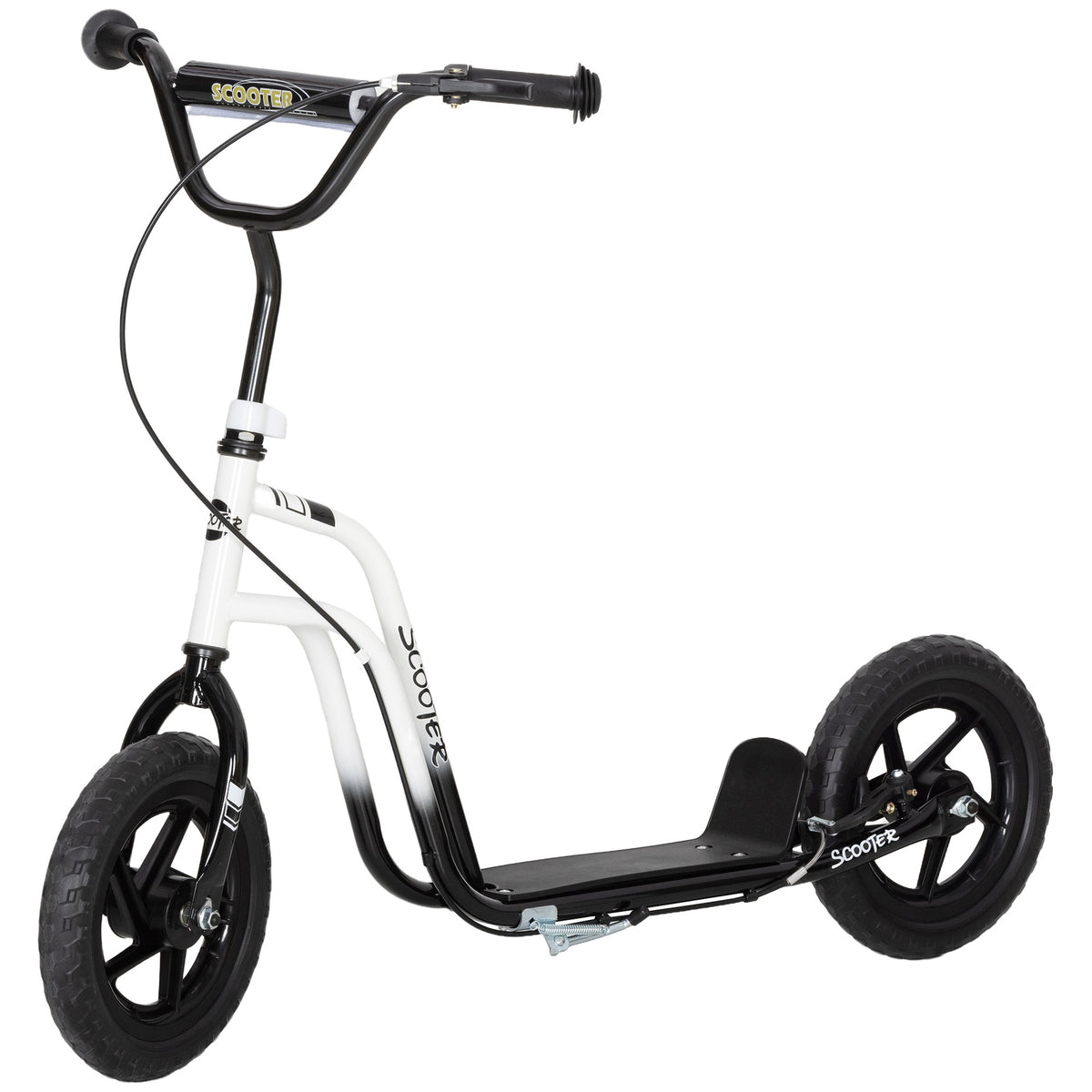 Qaba Kids Scooter, Lightweight Scooter with Adjustable Handlebar, Rear Brake, Kickstand, 12" EVA Wheels, for 5-12 Y, White
