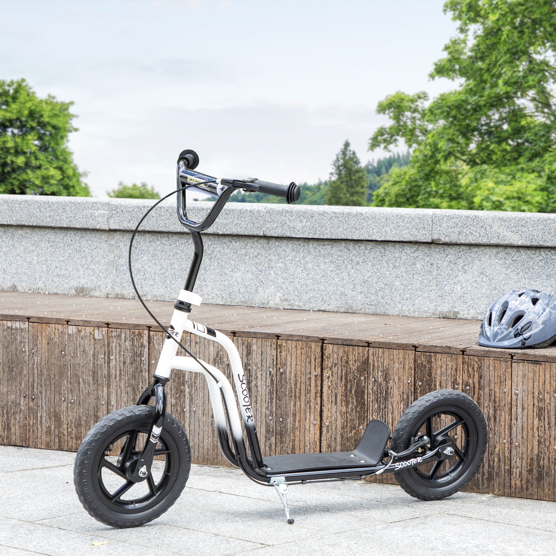 Qaba Kids Scooter, Lightweight Scooter with Adjustable Handlebar, Rear Brake, Kickstand, 12" EVA Wheels, for 5-12 Y, White